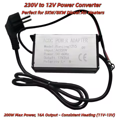 230V to 12V Adapter for Diesel Air Heater Power Converter Compatible with For 5KW 8KW Heaters Caravan RV Garage