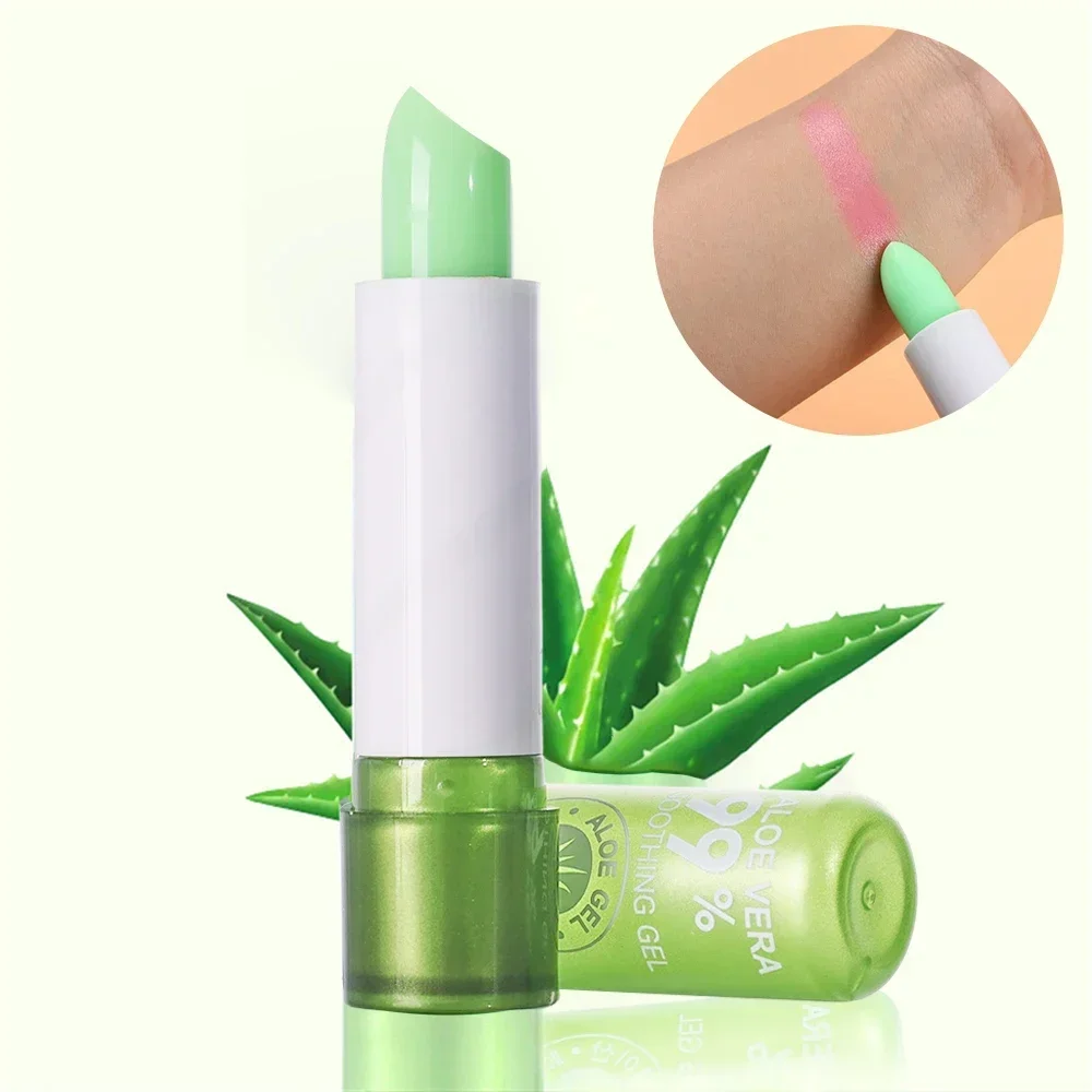 1pcs กันน้ําเปลี่ยนสีลิปสติก Long Lasting ไม่ง่ายที่จะจางหาย Aloe Vera ลิปสติก Moisturizing สี Nourishing Lip Balm