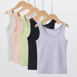 1/5 Pcs Children's Four Seasons Candy-colored Vest Comfortable Round Neck Girl Bottoming Shirt Casual Joker Sweet T-shirt Thread