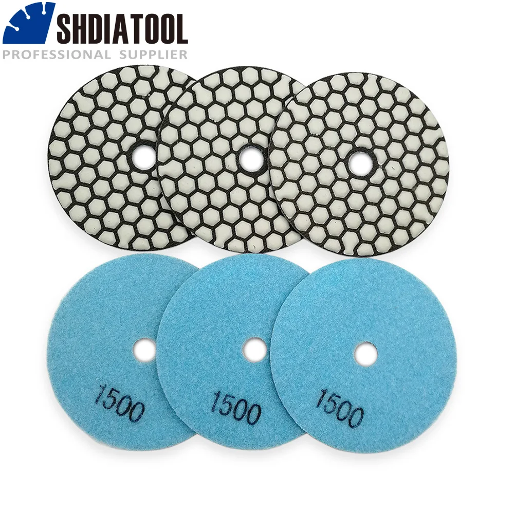 DIATOOL 6 pcs 4 "/100mm Grit 1500 Kering Polishing Pad Untuk Marmer Granit Keramik, berlian Pengamplasan Disk Untuk Batu Tanpa Air