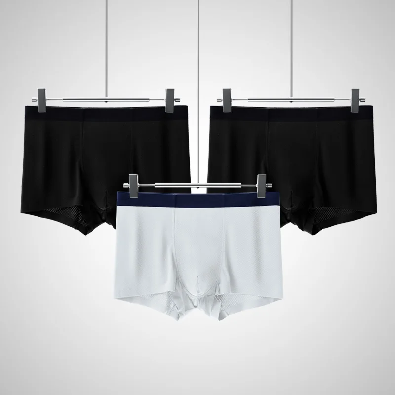 

3PCS Summer breathable upgraded graphene antibacterial flat pants, ice thread seamless thin four-corner pants, one-piece sty