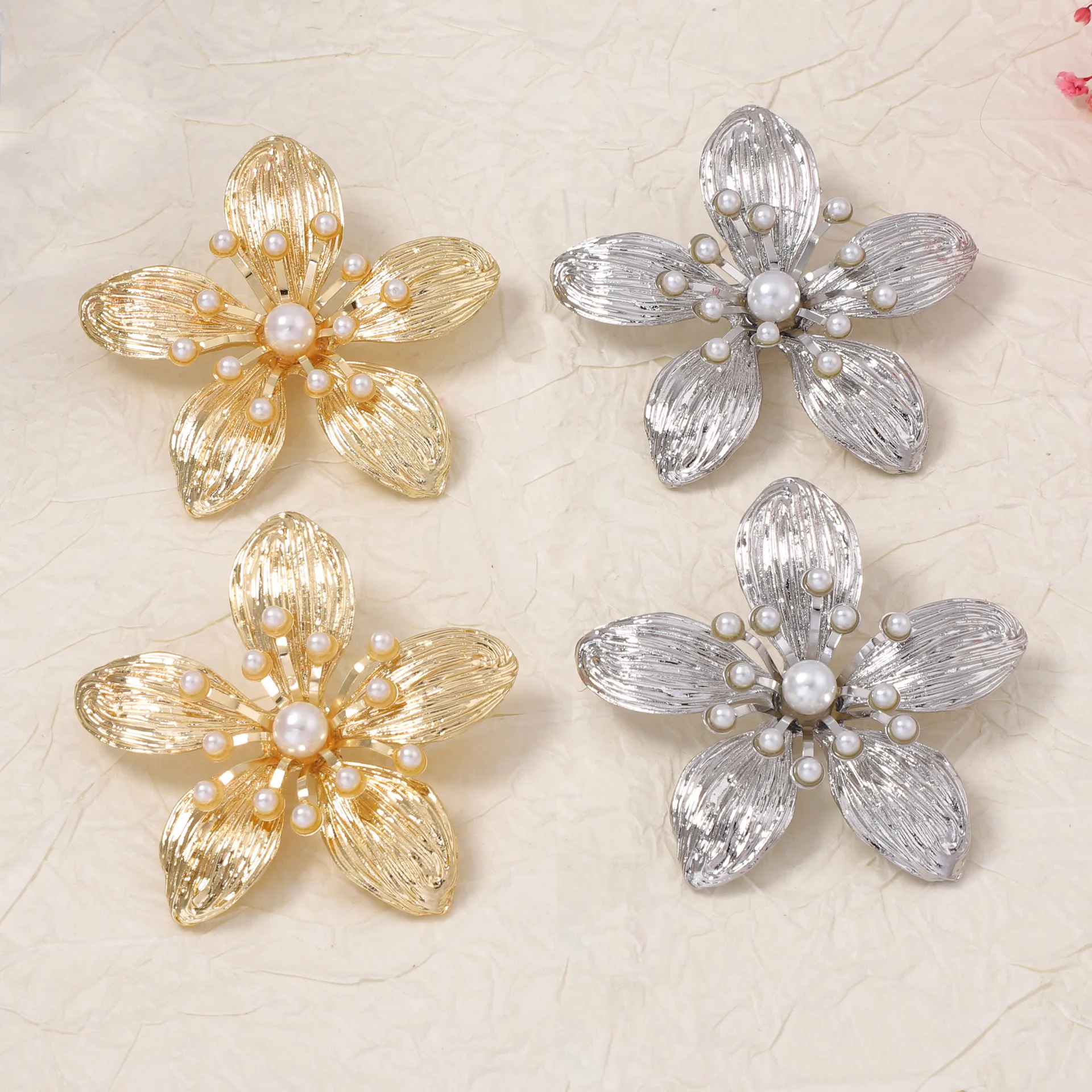 Trendy vintage light luxury with faux pearls, unique textures, exaggerated floral stud earrings for women