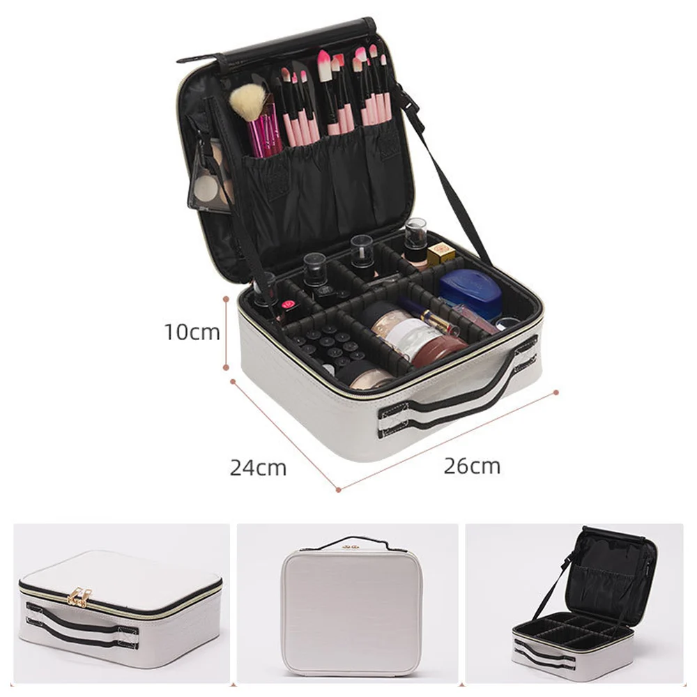 PU Leather Makeup Travel Organizer Crocodile Makeup Bag Portable Artist Storage Bag with Adjustable Dividers, Travel Storage