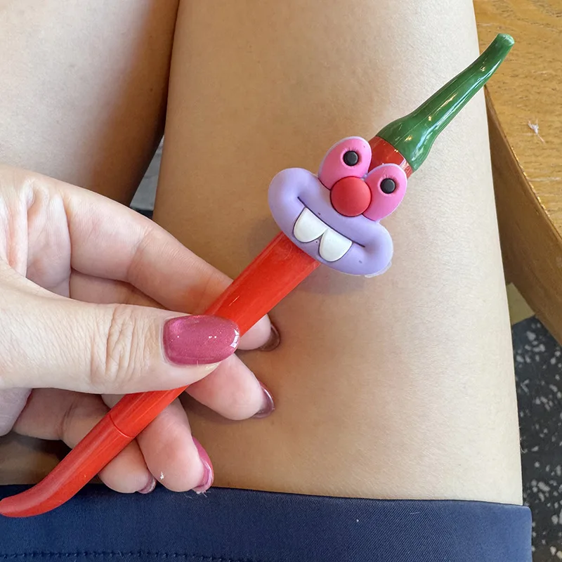 Cute Cartoon Funny Little Pepper Ballpoint Pen Uncap Gel Pen High-looking Girl Heart Cartoon Writing Brush Ink Pen Accessory