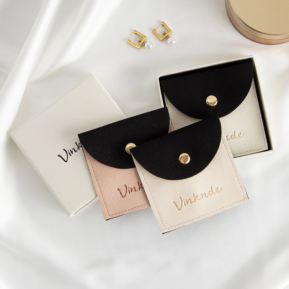 

50Pcs Personalized Logo Jewelry Bag with Gold Snap Wedding Gift Packaging Microfiber Pouches Perfume Cosmetic Organizer Pocket