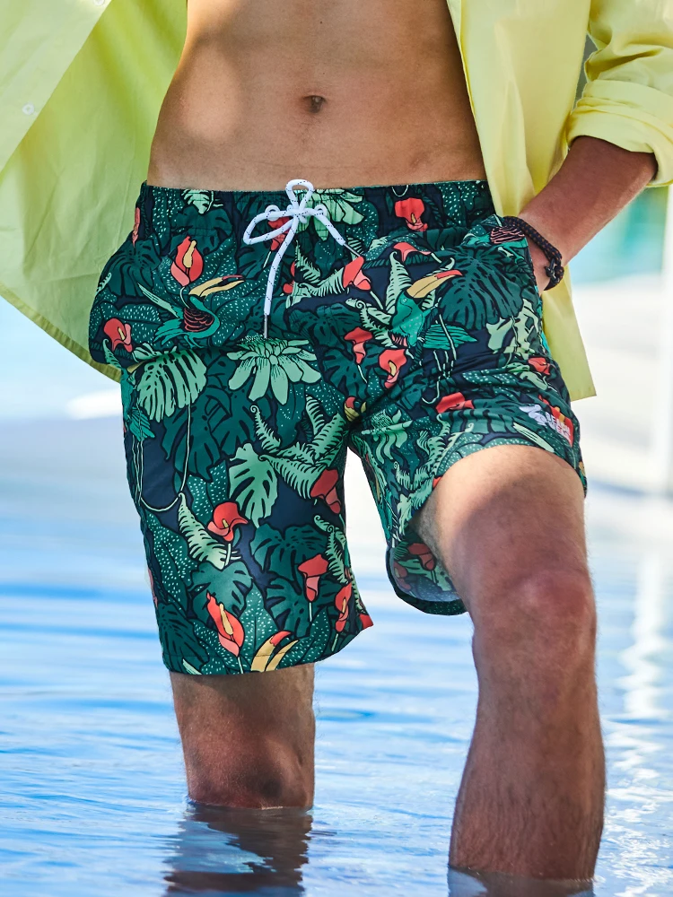 Men's Beachwear Quick Drying Baggy Male Swimwear Jogger Shorts  Plants Flowers