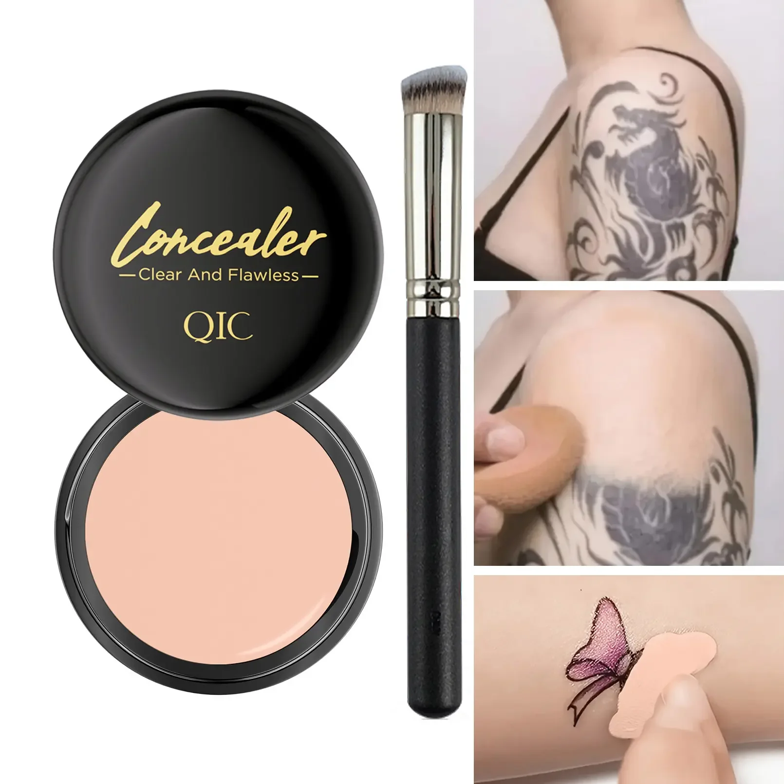 QIC Holding Makeup Concealer mit Pinsel Spot Akne Print Repair Foundation Augenringe sind nicht leicht zu klebendes Puder.