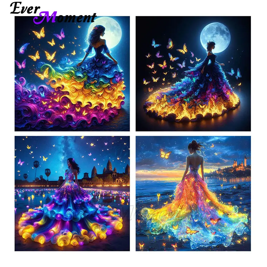 

Ever Moment Алмазная картина Светящееся платье Принцесса Художественный комплект Мозаика Бабочка Вышивка Новое поступление Декор дома ASF3044