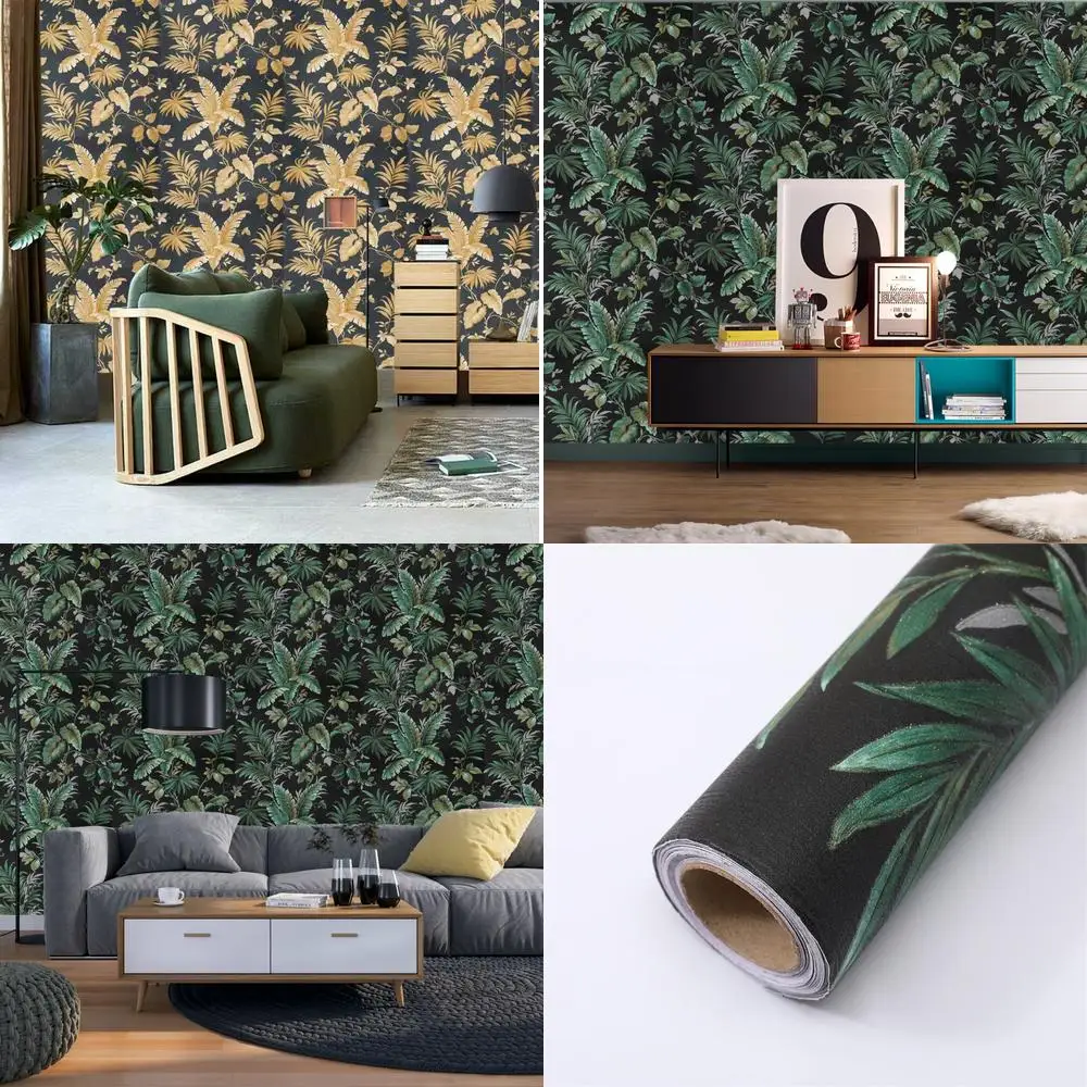 In Stock 3D Metallic Gold Leaf Self Adhesive Wallpaper Black Background Living Room Bedroom Home Decor with Glue Factory Direct