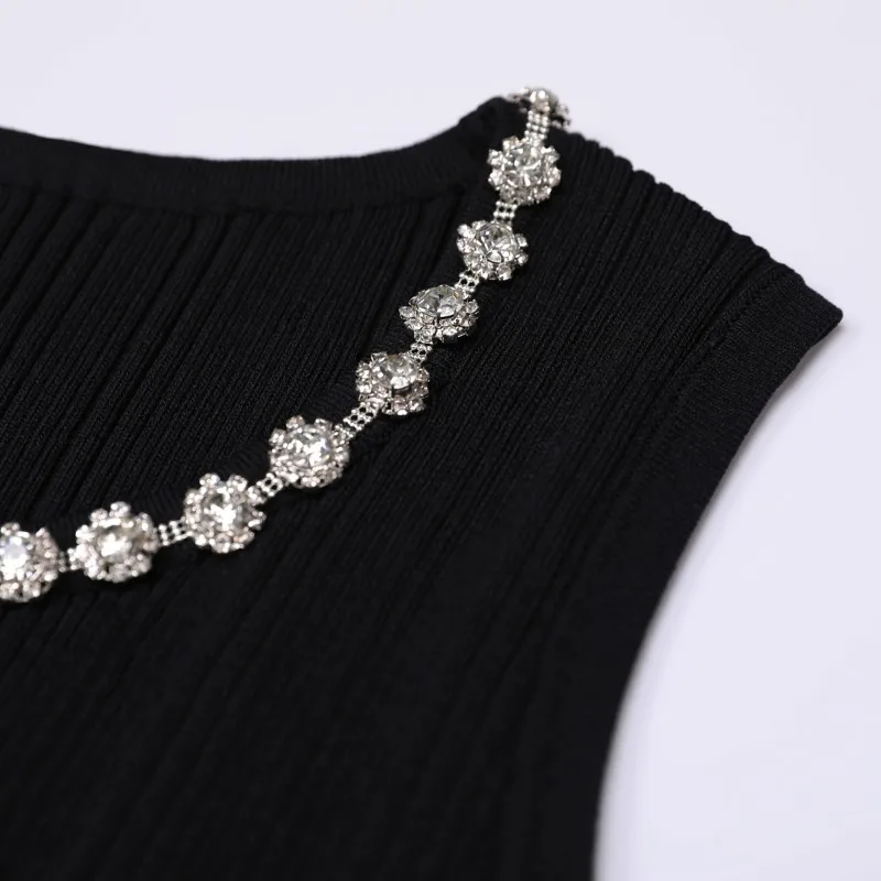 customized Quality in stock socialite internet celebrity fashion knitted sleeveless vest nail drill dress