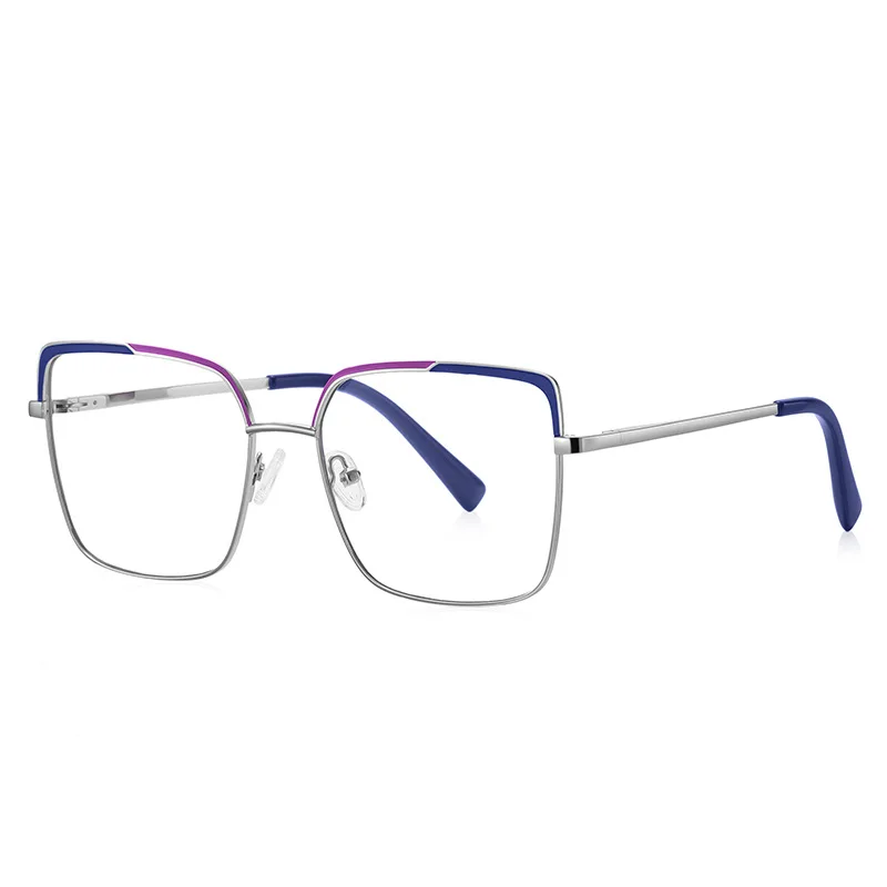 Große Brillengestelle für Damen, Brillengestell für Korrektionsbrillen, Metall, quadratisch, optisches Brillengestell, Anti-Blaulicht-Brille, 56562