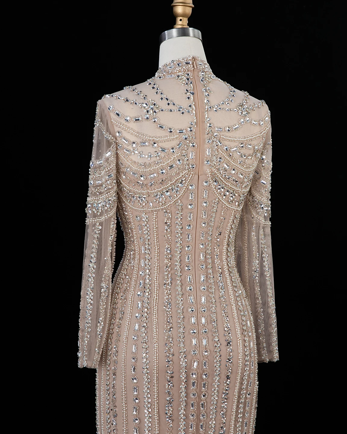 Sharon Said Abendkleid Elegantes Meerjungfrauenkleid mit hohem Halsausschnitt, Tüll, langen Ärmeln, Kristallen, Dubai, formelle Party, Hochzeitskleider SS195, maßgeschneidert – Detail 9