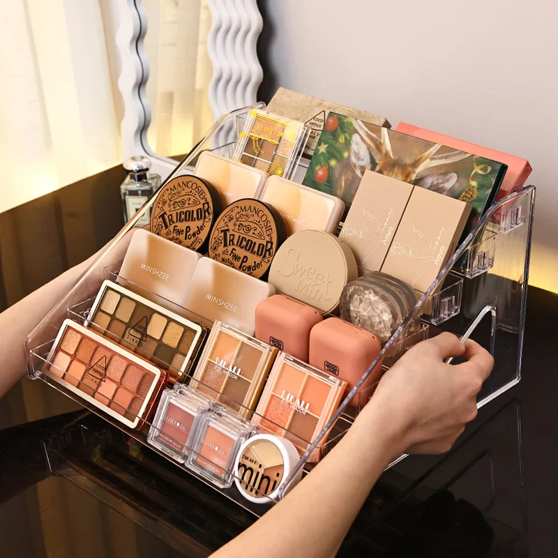 قطعة واحدة من رف عرض مستحضرات التجميل متعدد الطبقات من الأكريليك المتدرج، منظم سطح المكتب المحمول، صندوق تخزين صينية ظلال العيون