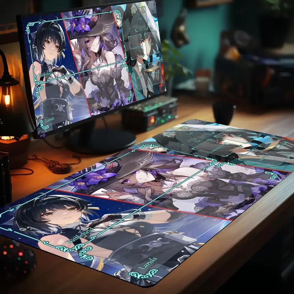 アニメガールテーマのマジックカードゲームマット、ゾーン付きMTGプレイマット、デスクマット、コマンダープレイマット、ゲームの集まりに最適なマジックラグ