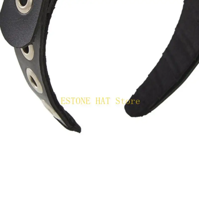 แถบคาดศีรษะ 49MF Buckle Buckle Buckle PU หนังแถบคาดศีรษะโลหะหัวเข็มขัดกอธิค Tiaras PU หนังหูฟัง