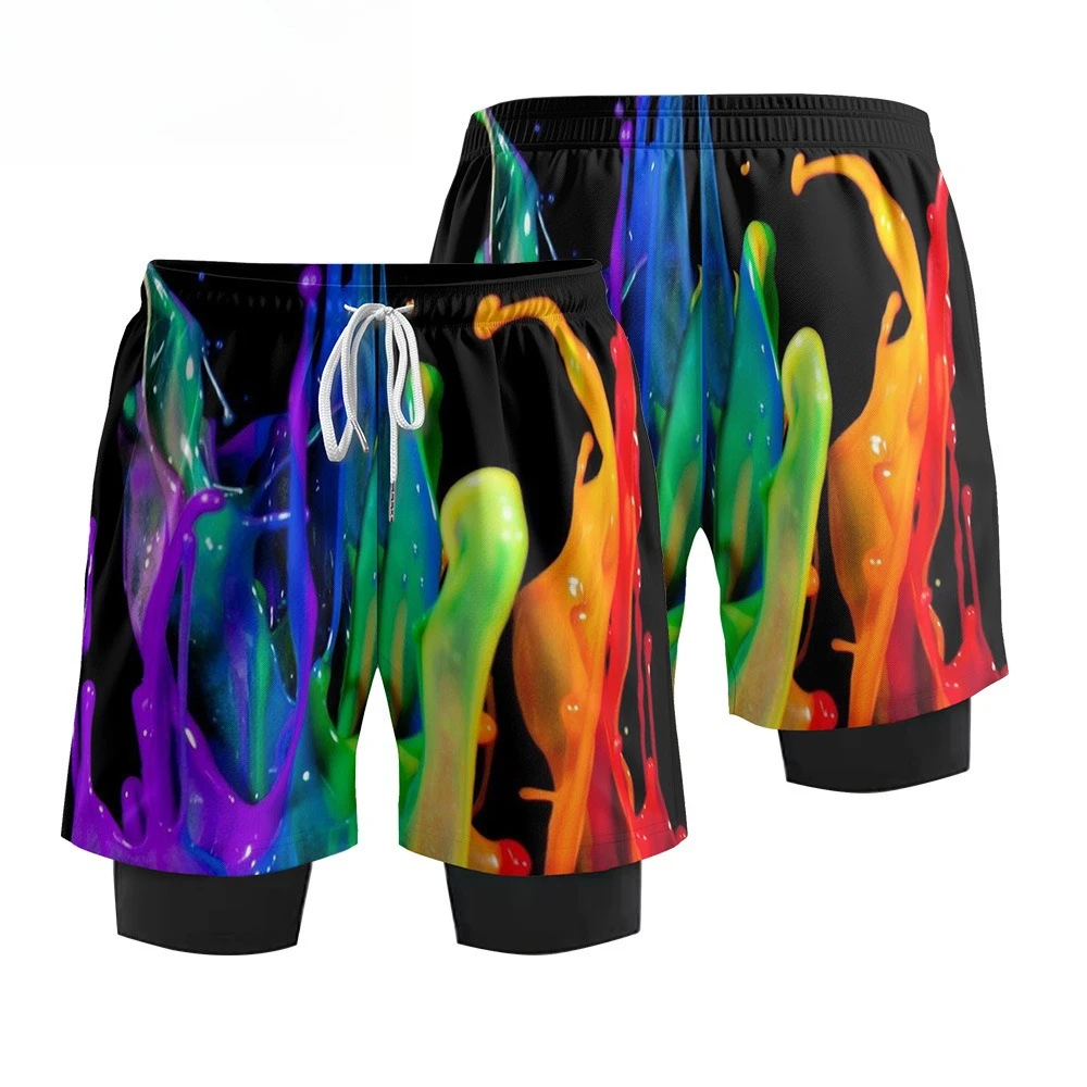 New Men's 2-in-1 Fitness Running Shorts, Outdoor Quick Drying Cycling Shorts, Casual Beach Shorts, Surfing, Swimming, Soccer