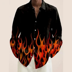 New Flame Print Summer Men's Shirts Casual Oversized Short Sleeve Fashion Single-Breasted Blouses Trend Tops Men Clothing