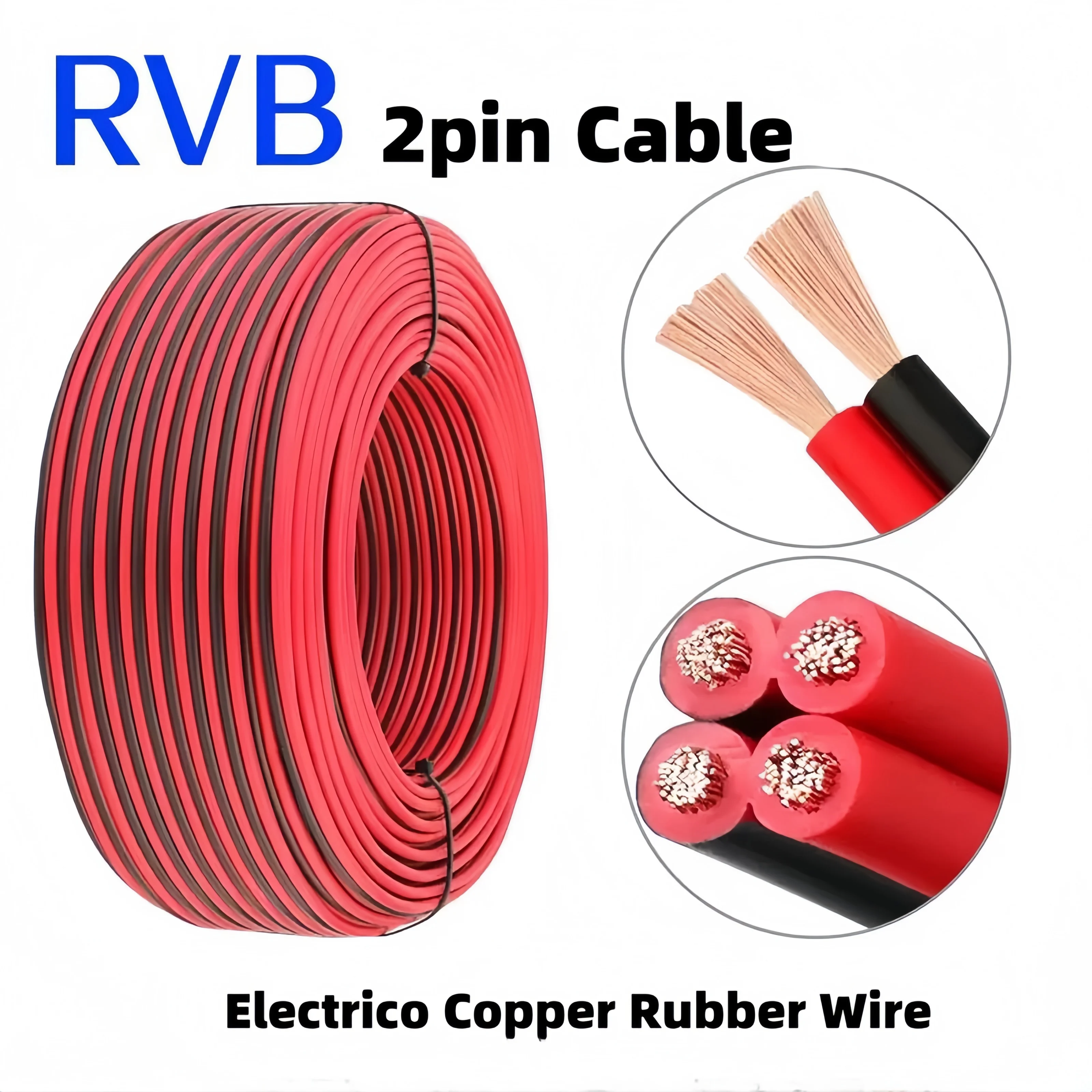 5/10Meters RVB Red Black 2 Pins Electrical Wire 12 14 16 18 20 22 AWG PVC Insulated Bare Copper  Power Lines LED Cables