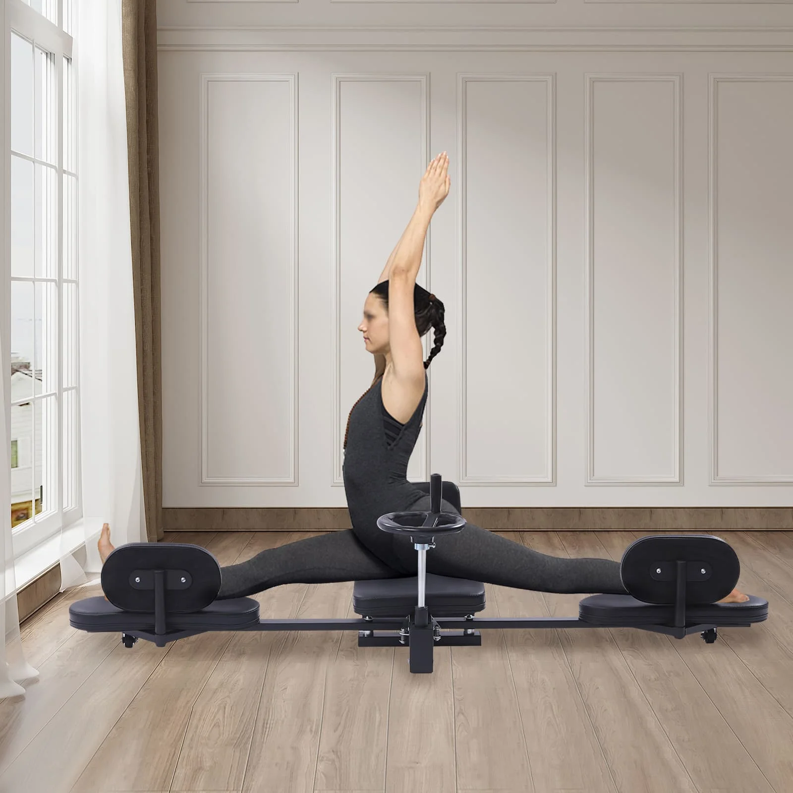 

100kg Horizontal Cross-shaped Horse Stretching Trainer Max. 200° Leg Stretcher Cushions for Joint Protection on Both Sides