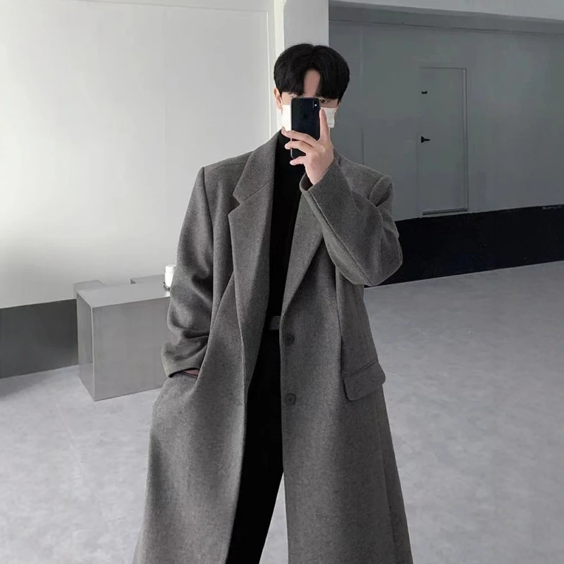 

Мужской шерстяной пиджак средней длины в корейском стиле с хлопковой подкладкой, удлиненный до колен, для осени и зимы, из твида