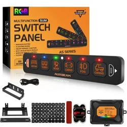 AUXBEAM AS SERIES 4/6/8 GANG RGB SLIM SWITCH PANEL TOGGLE/ MOMENTARY/ PULSED MODE SUPPORTED ONE-SIDED OUTLET Car Lights Control