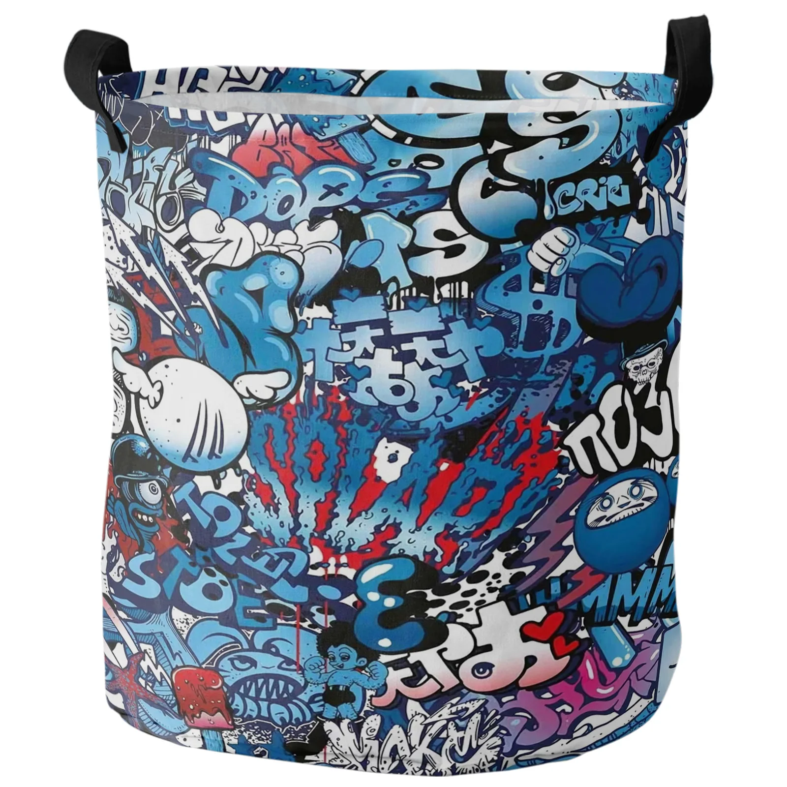 Blue Explosion Punk Graffiti Dirty Laundry Basket Foldable Waterproof Home Organizer Basket Clothing Children Toy Storage Basket