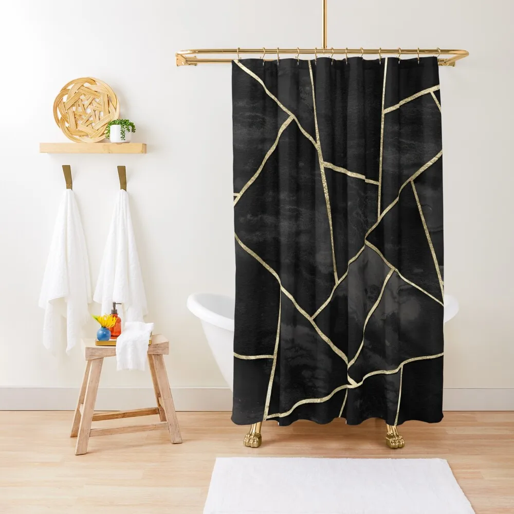 Dark Black Ink Gold Geometric Glam #1 #geo #decor #art Shower Curtain For Bathroom Bathroom And Shower Curtain