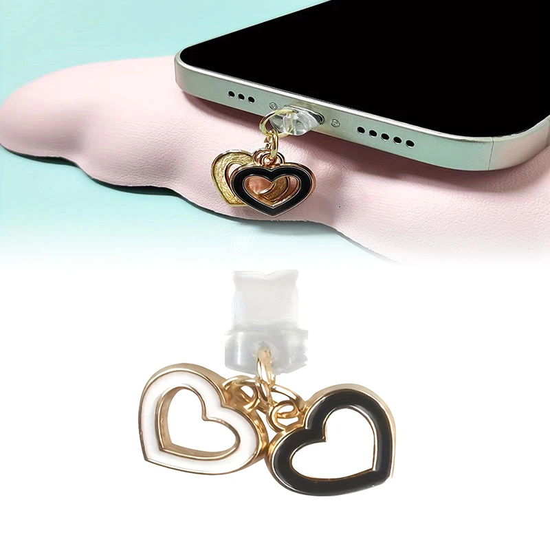 1Pcs Mobile Phone Dust Plug Love Heart-shaped Phone Pendant For Phone Accessories For Type-C Port Pendant Decoration Black White