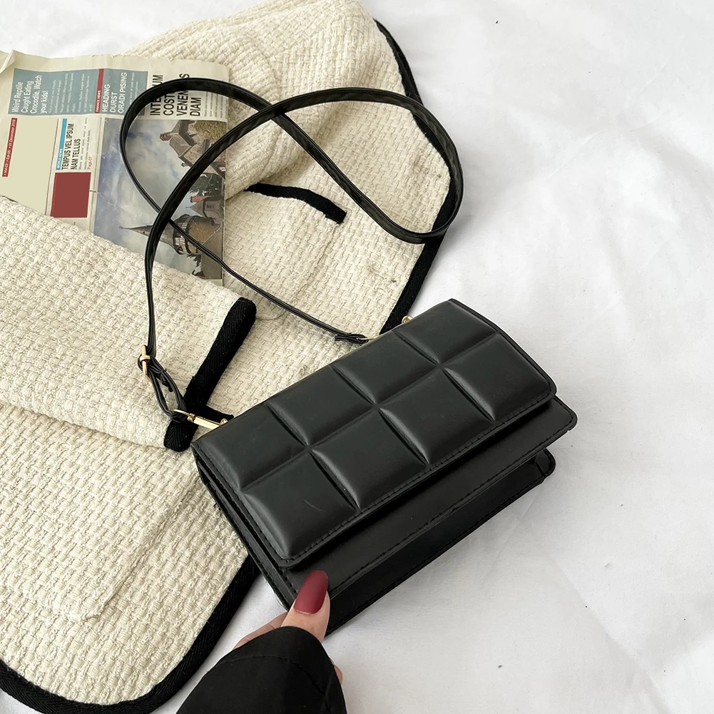 

Women Chocolate Square PU Leather Flap Shoulder Bags Lady Flap Small Handbags