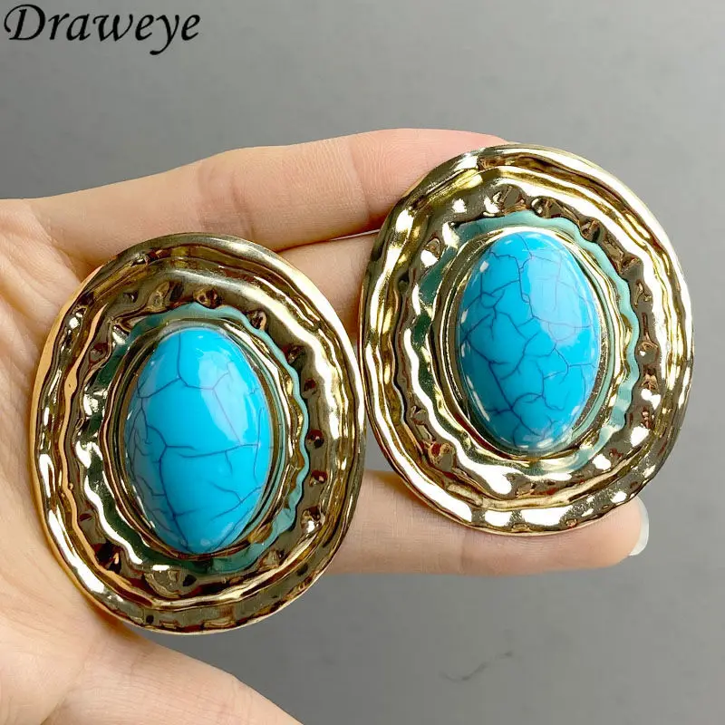 Draweye Geometrik Saplama Küpe Kadınlar için Abartma Vintage Oval Takı Moda Kontrast Renk Zarif Pendientes Mujer