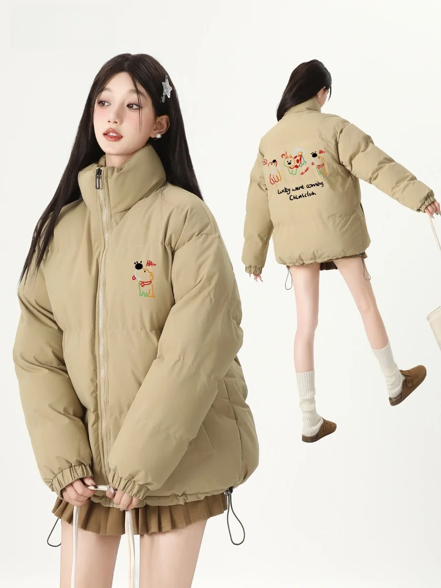 

CHLMS Winter Thi Warm Cotton Jaet Women's Faion Brand Printed Doggie Coat Multiple Colors Cold-resistant Outerwear