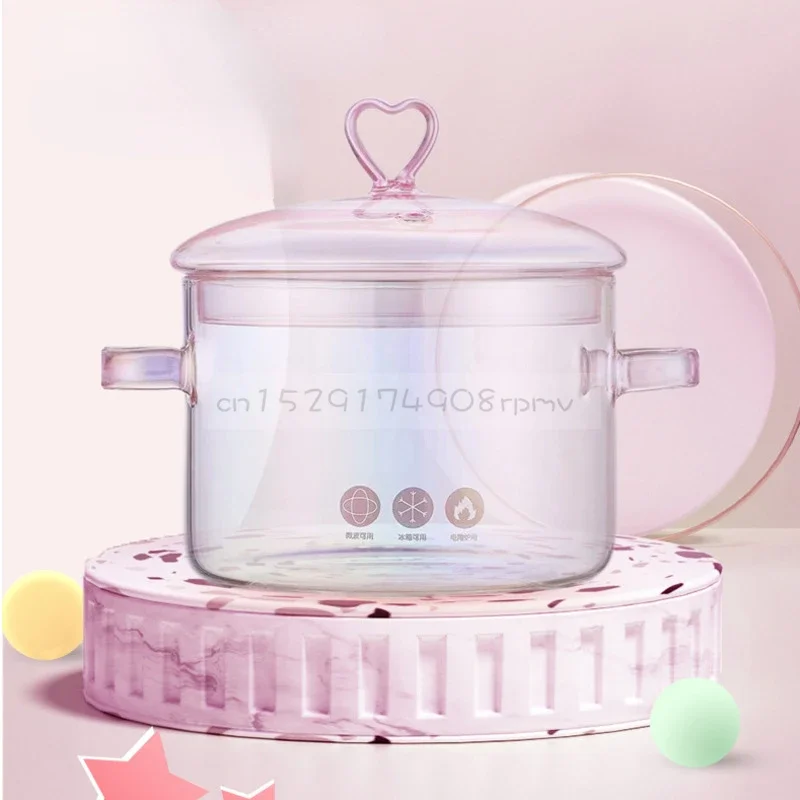 1.5L Large Capacity Glass Cooking Pot-Thickened Material Versatile and Safe Pink Pot for Everyday Kitchen Use