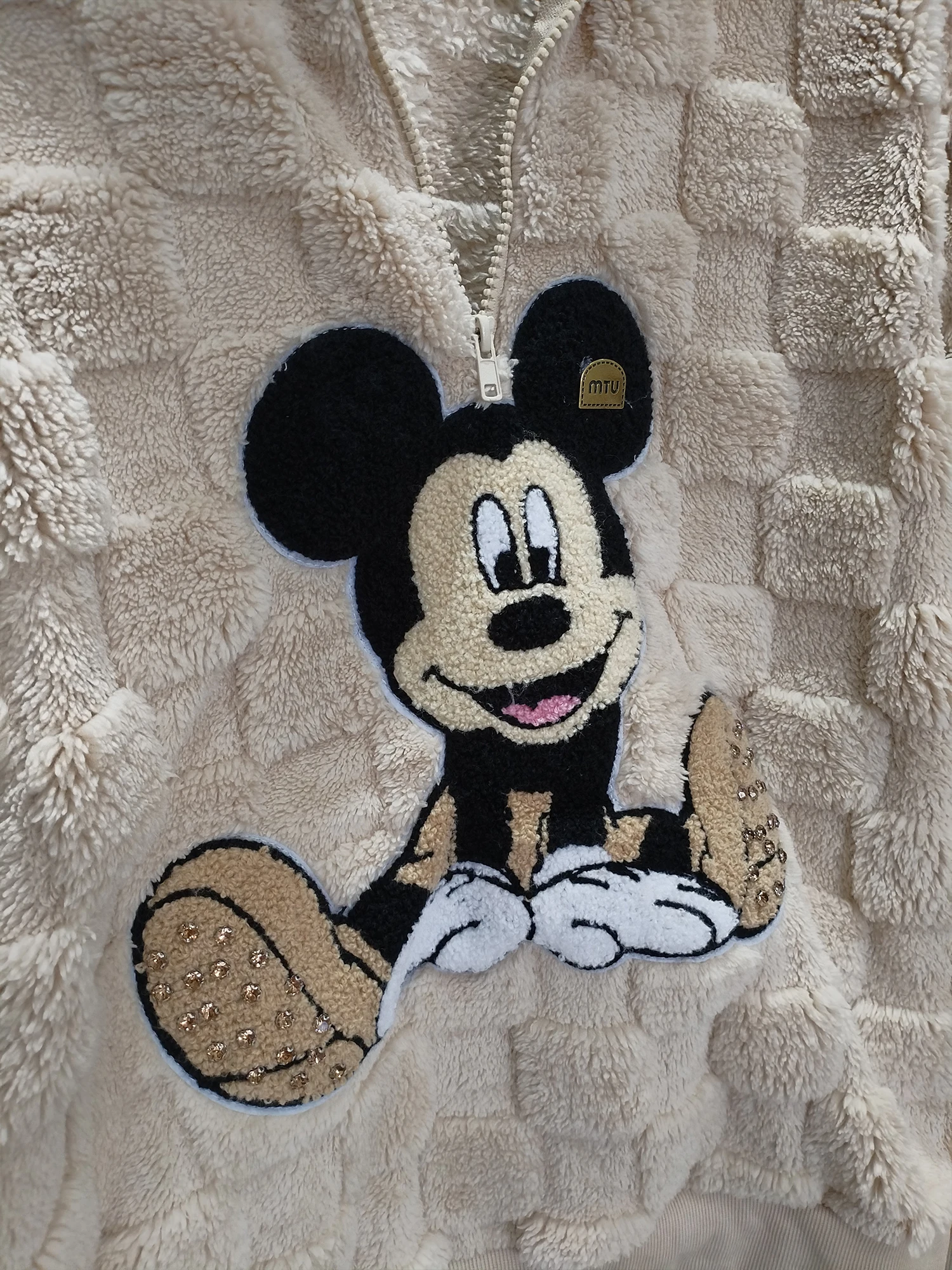 Disney 2024 Women Anime Fashion Zipper Mickey Mouse Embroidery Hoodies Autumn Winter Velour Warm Coat Clothing