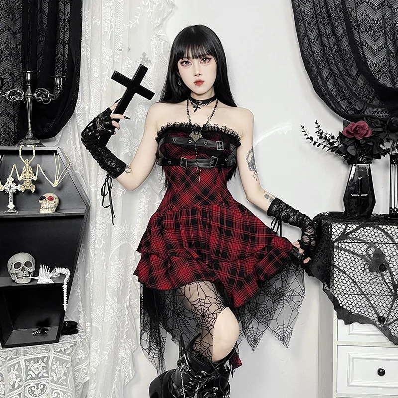 

XS24244 Летняя новая стильная приталенная юбка, стиль благородной леди, очаровательное и сексуальное красное клетчатое платье без бретелек для женщин