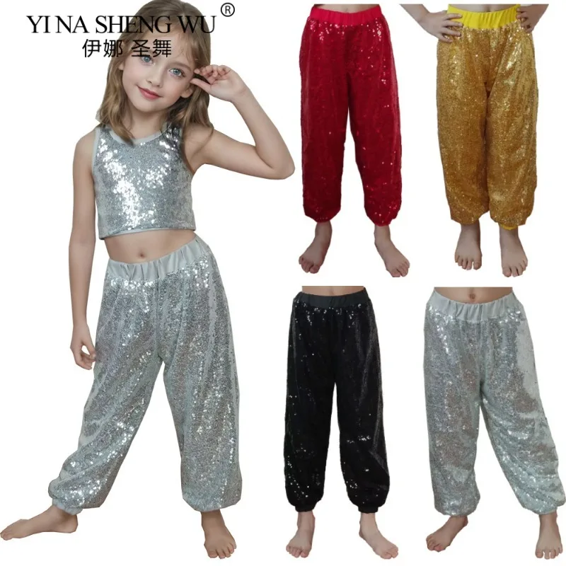 

Детские джазовые танцевальные костюмы для выступлений с блестками для танцев в стиле хип-хоп для детей, командные штаны, блестящая одежда, танцевальная одежда, штаны для мальчиков и девочек