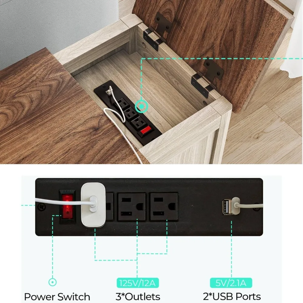 طاولة نهاية على شكل مزرعة لمحطة الشحن، طاولة جانبية رفيعة لمساحات المعيشة، درج وطاولة جانبية للأريكة للتخزين