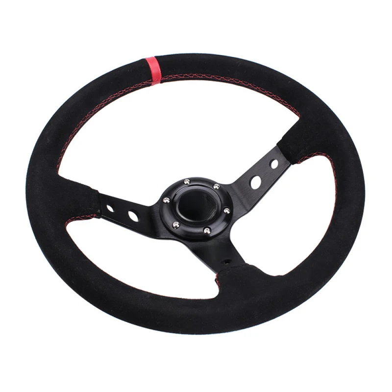 14 Inch Universal Deep Dish Suede Sport Racing Steering Wheel Interior Mod Parts