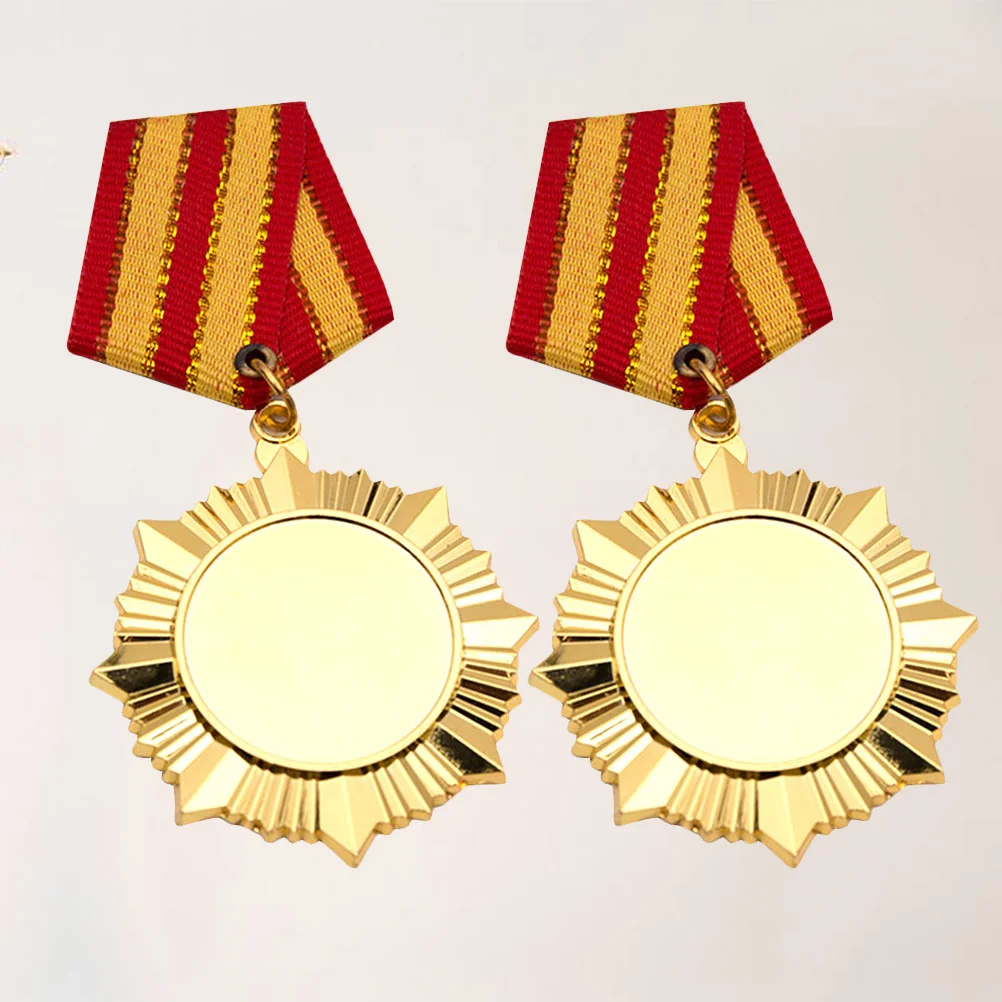 2 Pcs Competition Medal Silver Alloy Honor Award Sports Medals Trophies Gold Metal