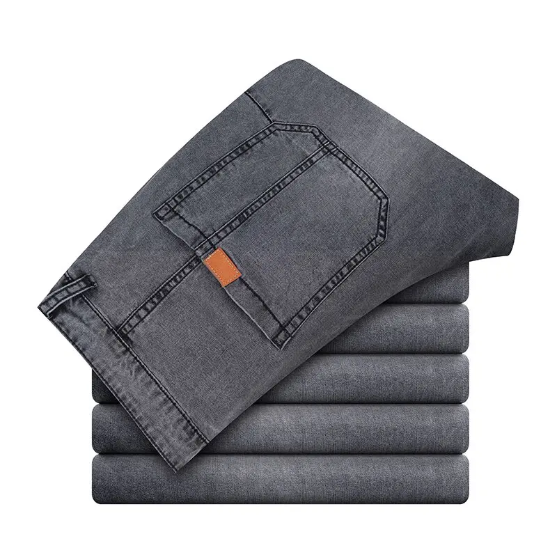New Spring/Autumn Fashion Solid Color Straight Leg Stretch Breathable Jeans Men's Casual Sports High Quality Denim Trousers