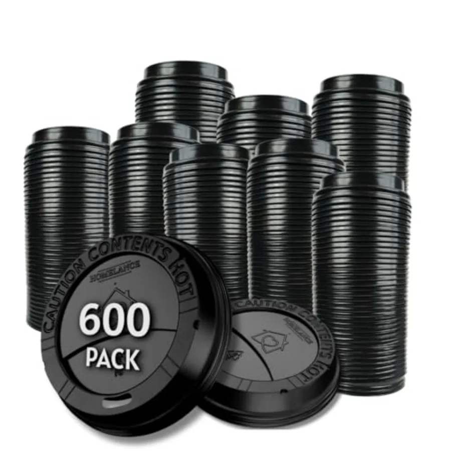 

Упаковка из 600 черных одноразовых крышек для кофейных стаканов, крышки для кофейных стаканов объемом 10, 12, 16, 20 унций, герметичные пластиковые крышки для кофе, термостойкие.