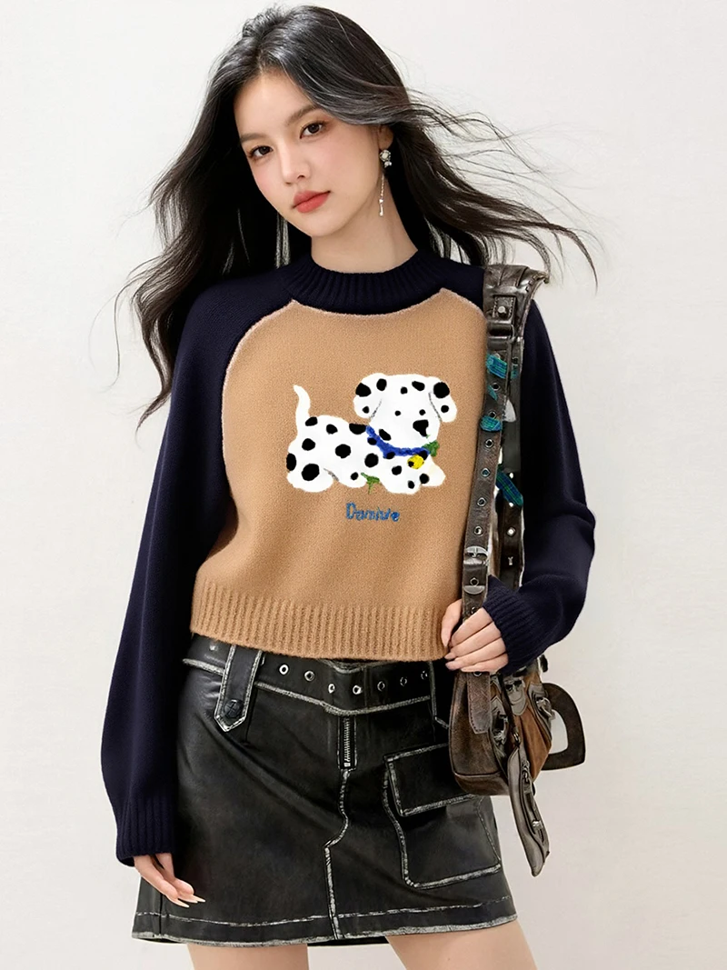 

Новинка,европейская,одежда,осень,зима,Свитер,шик,Сексуальный,О-образный вырез,Пэчворк,Мультфильм,Собака,Женский,Длинный рукав,Длинный рукав,Кnitted,Пловер,Топы,10067