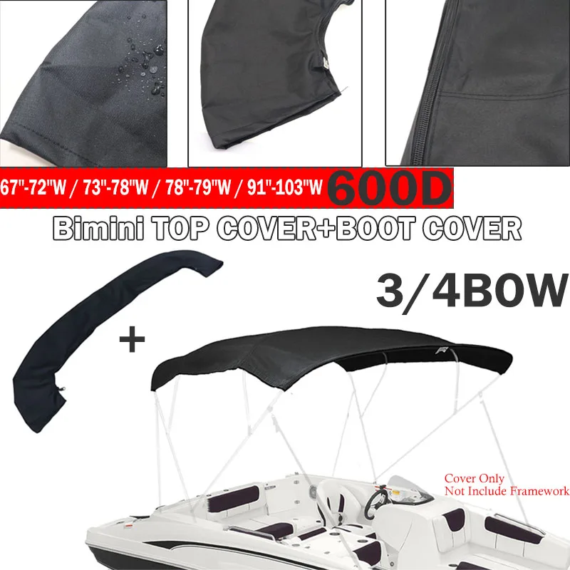 

600D 3/4 Bow Bimini Top Boot Cover No Frame Waterproof Yacht Boat Cover With Zipper Anti UV Dustproof Cover Marine Accessories