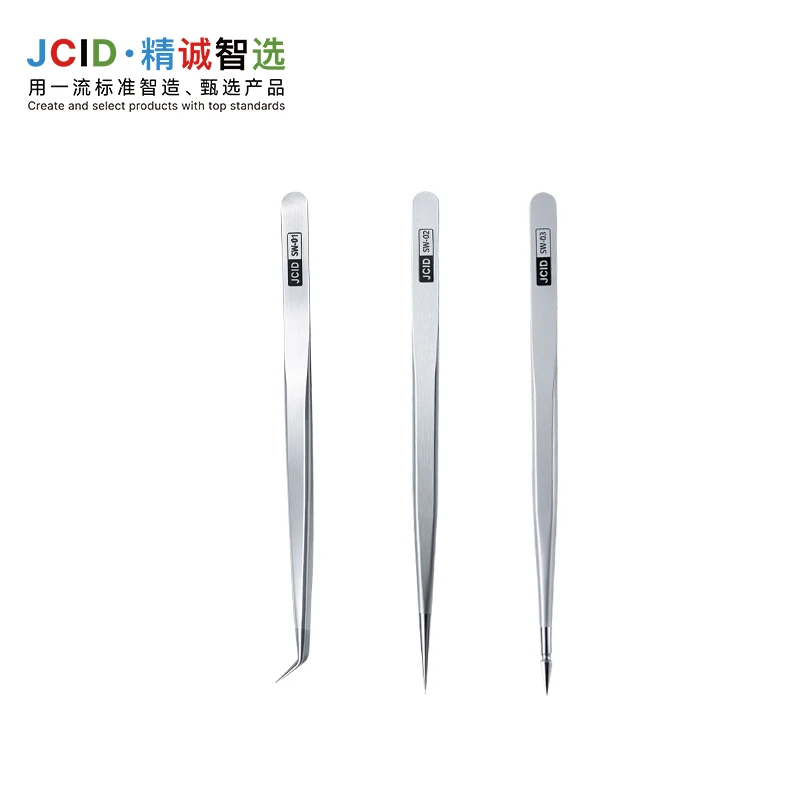 JCID High Precision Non Magnetic Tweezers Hand Polished Durable Ultra Fine Tip Tweezers 3D Point TIP Curved Tip Ultra Fine Tip