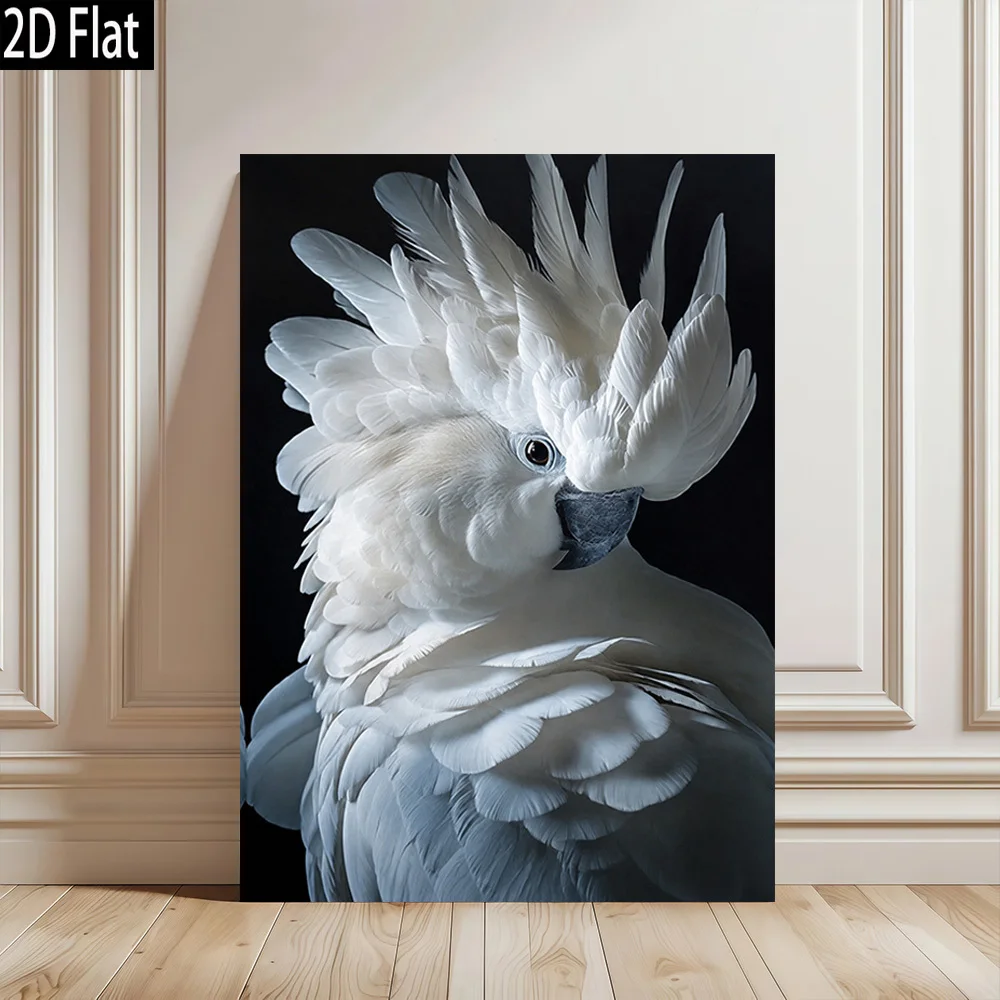 (No frame)2D Flat, 2D Flat 1pc White Cockatoo in Majesty Gift Ready Frameless Canvas Wall Art Modern Retro Poster for Home Of