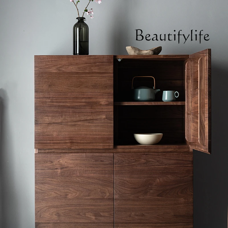 North America Black Walnut Wood Sideboard Cabinet Nordic Locker Living Room Simple Entrance Cabinet Wall Wine Cabinet