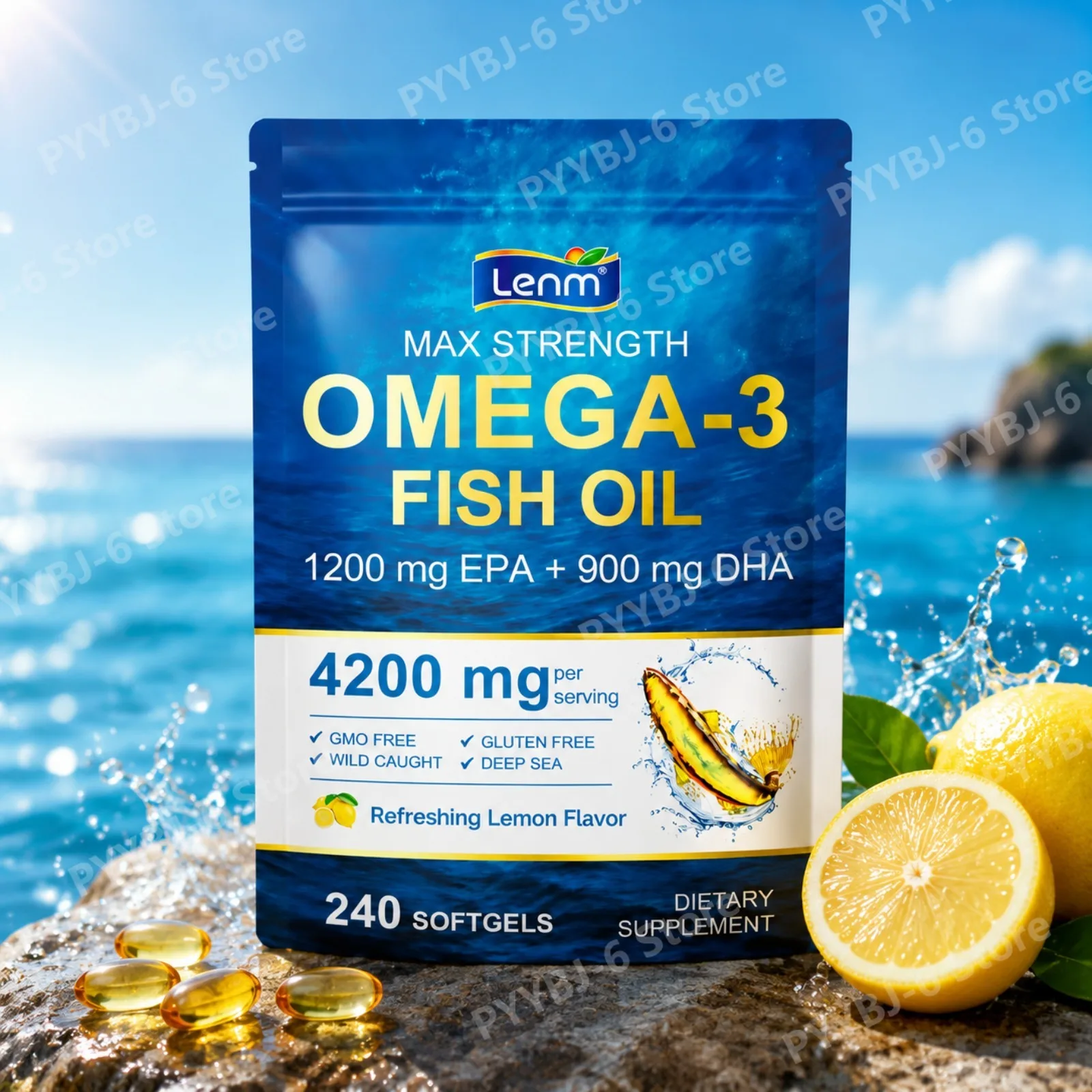 Lenm Triple Strength Omega-3 4200mg Fish Oil Softgels - High EPA DHA Supports Heart Health Brain Function & Joint Comfort 240ct