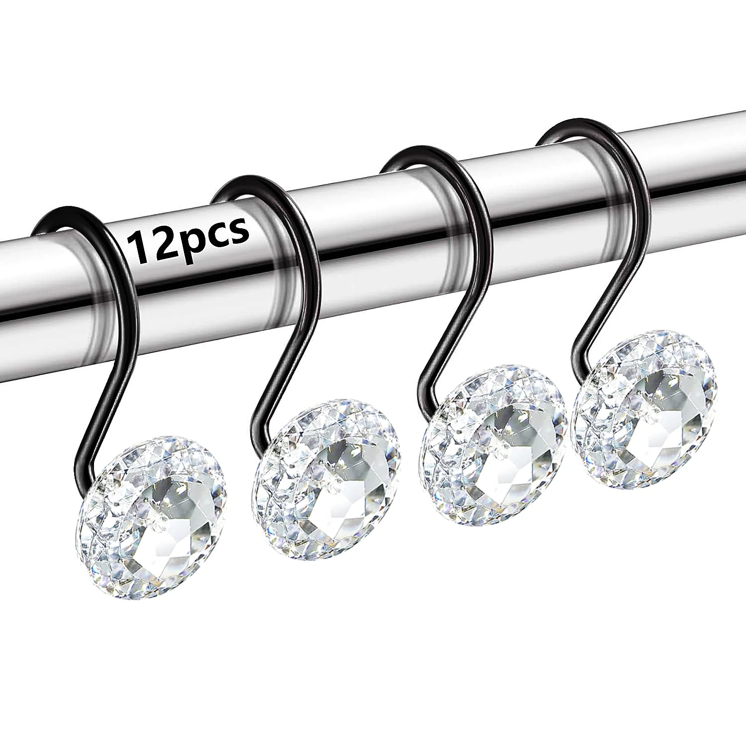 

12pcs Small Sequined Shower Curtain Hooks Decorative Shower Curtain Hooks Rings Anti-Rust Non-SLipped for Bathroom Decor