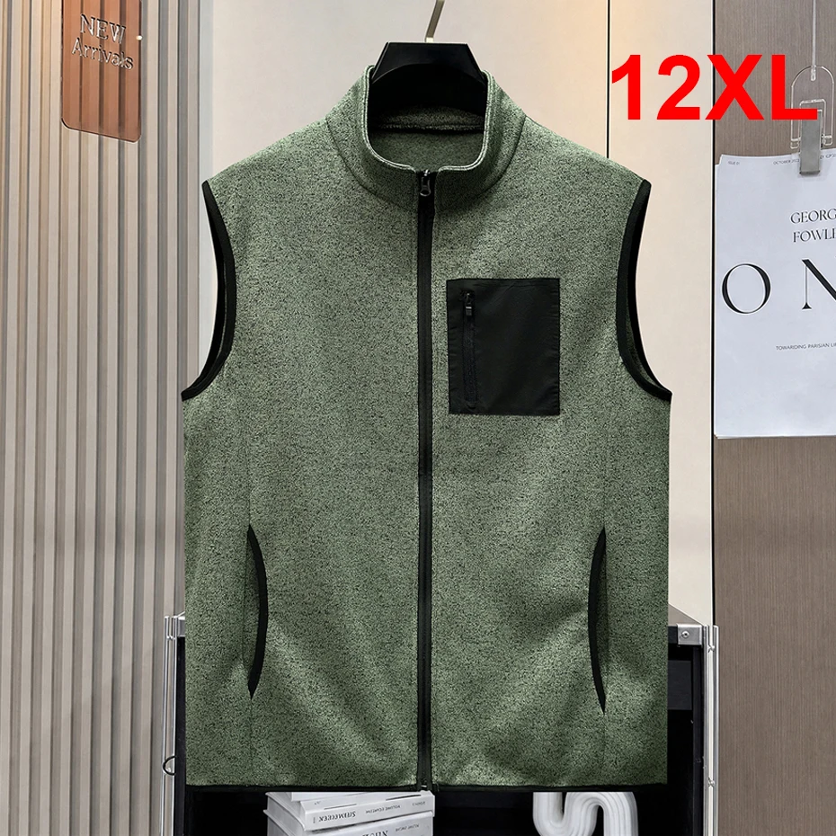Autumn Winter Fleece Vest Men 12XL 10XL Plus Size Sleeveless Jacket Black Vests Male Fashion Casual Vests Big Size 10XL
