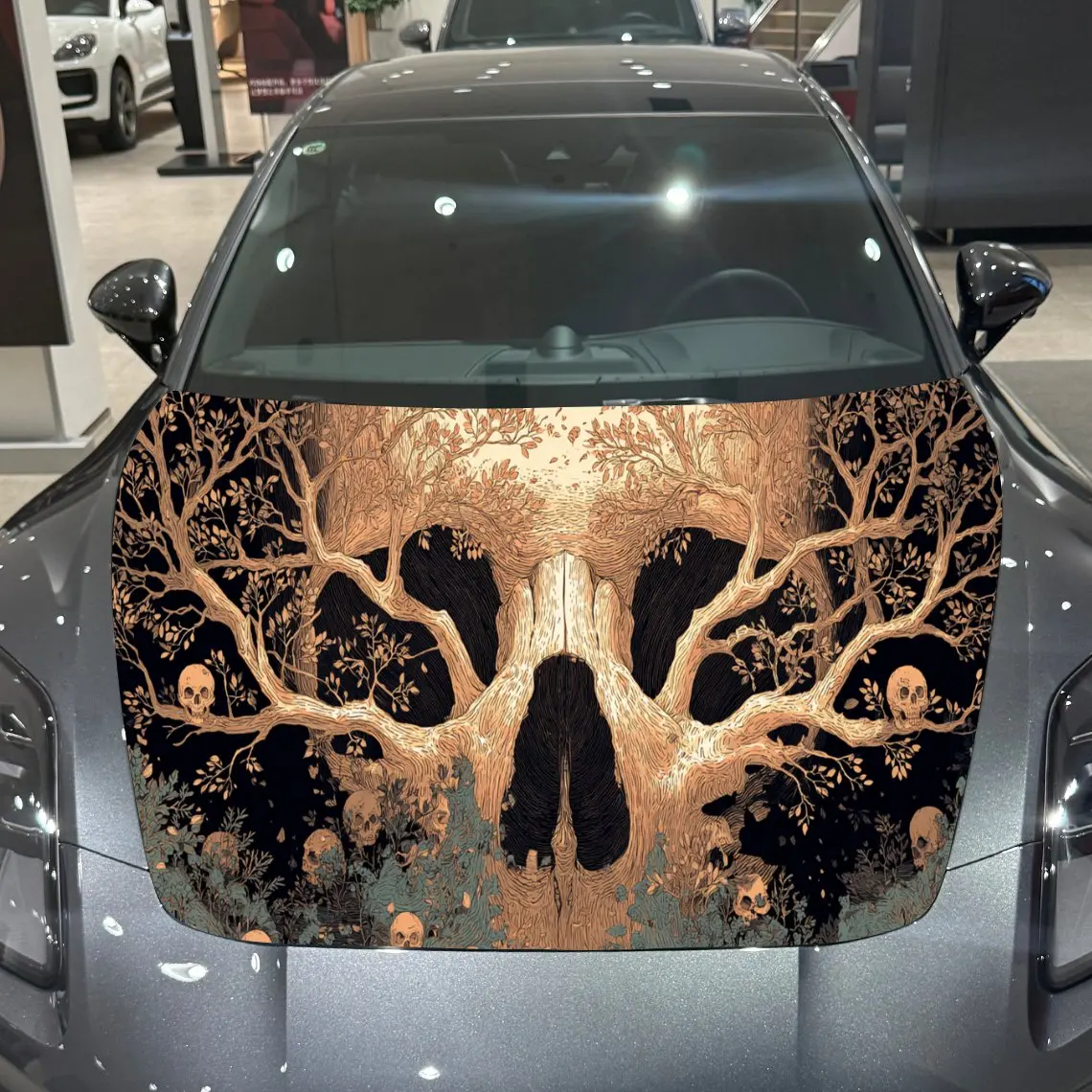 

Skull Dead Tree Car Hood Wrap, Gothic Autumn Art Car Hood Decal, Car Exterior Accessory, Waterproof and Self-adhesive Auto Cover