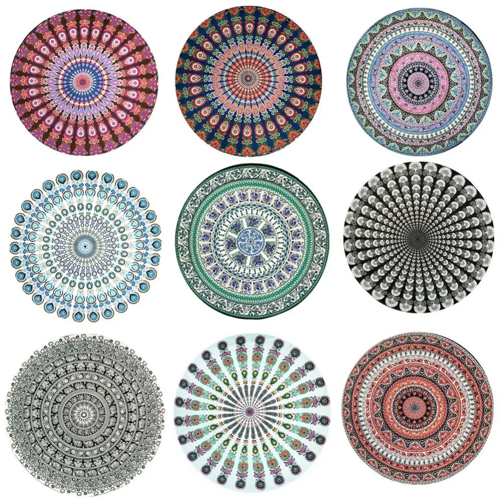 New 1Pc Vintage Style Round Shape Chiffon Anti-sunlight Shawl Beach Towel Outdoor Yoga Picnic Mat Easy to Dry